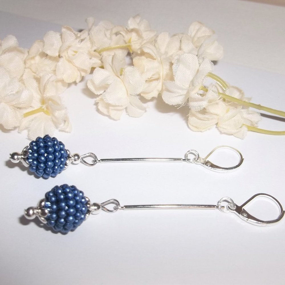 Long Blue Pearl Earring Bar Stick Jewelry NWT 6495 - Picture 5 of 10